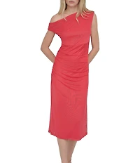 DKNY by Donna Karan Knit Asymmetrical Neck Sleeveless Sheath Midi Dress