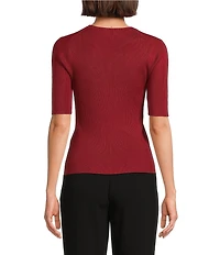 DKNY by Donna Karan Knit Crew Neck Button Detail Short Sleeve Top