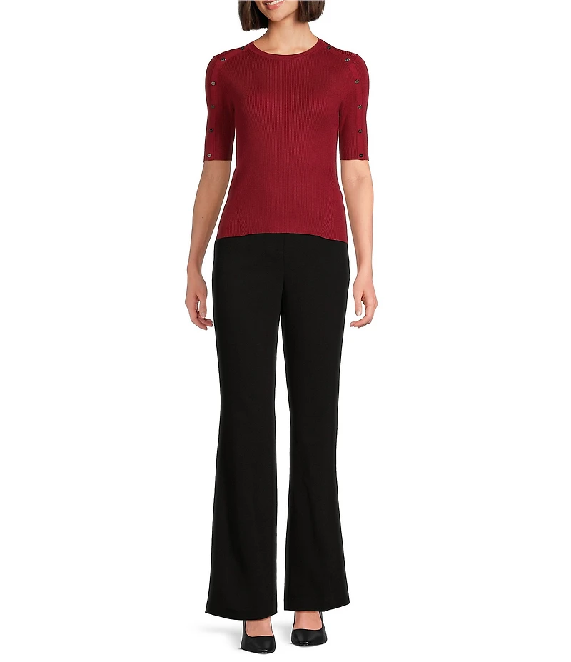 DKNY by Donna Karan Knit Crew Neck Button Detail Short Sleeve Top