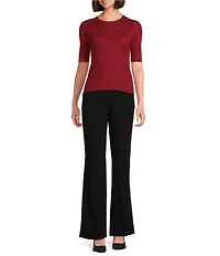 DKNY by Donna Karan Knit Crew Neck Button Detail Short Sleeve Top