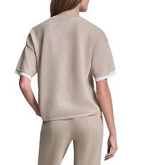 DKNY by Donna Karan Knit Crew Neck Short Sleeve Two Layer Mesh Boxy Top