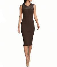 DKNY by Donna Karan Knit Illusion Yoke Crew Neck Sleeveless Bodycon Midi Dress