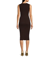 DKNY by Donna Karan Knit Illusion Yoke Crew Neck Sleeveless Bodycon Midi Dress