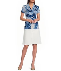 DKNY by Donna Karan Knit Jersey Printed V-Neck Side Ruched Short Sleeve Top