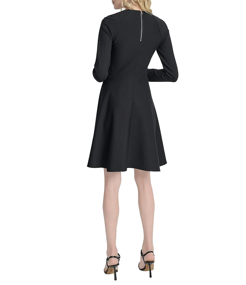 DKNY by Donna Karan Knit Rib V-Neck Long Sleeve Fit And Flare Dress
