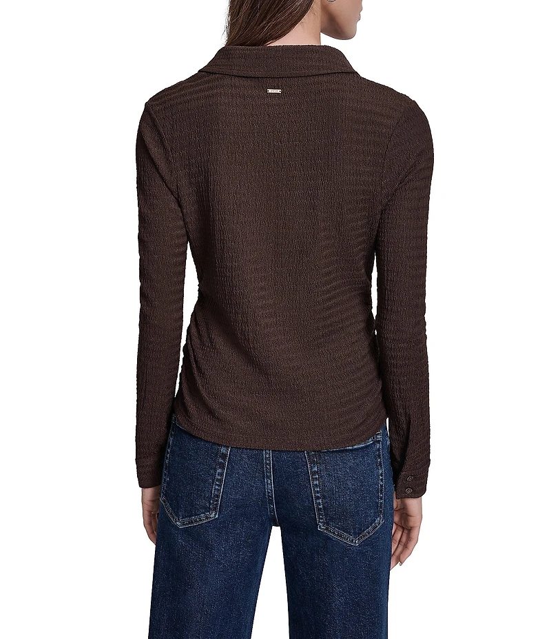 DKNY by Donna Karan Knit Ripple Lace Spread Collar Long Sleeve Shirt