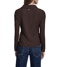 DKNY by Donna Karan Knit Ripple Lace Spread Collar Long Sleeve Shirt