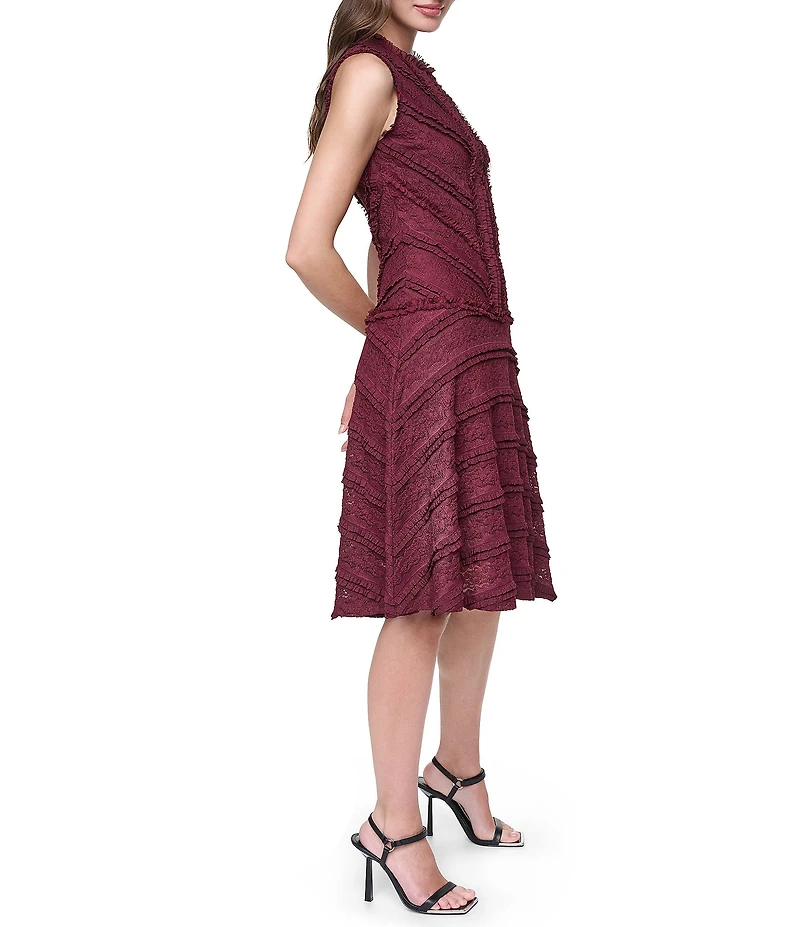 DKNY By Donna Karan Lace Sleeveless Jewel Neck Fit and Flare Dress