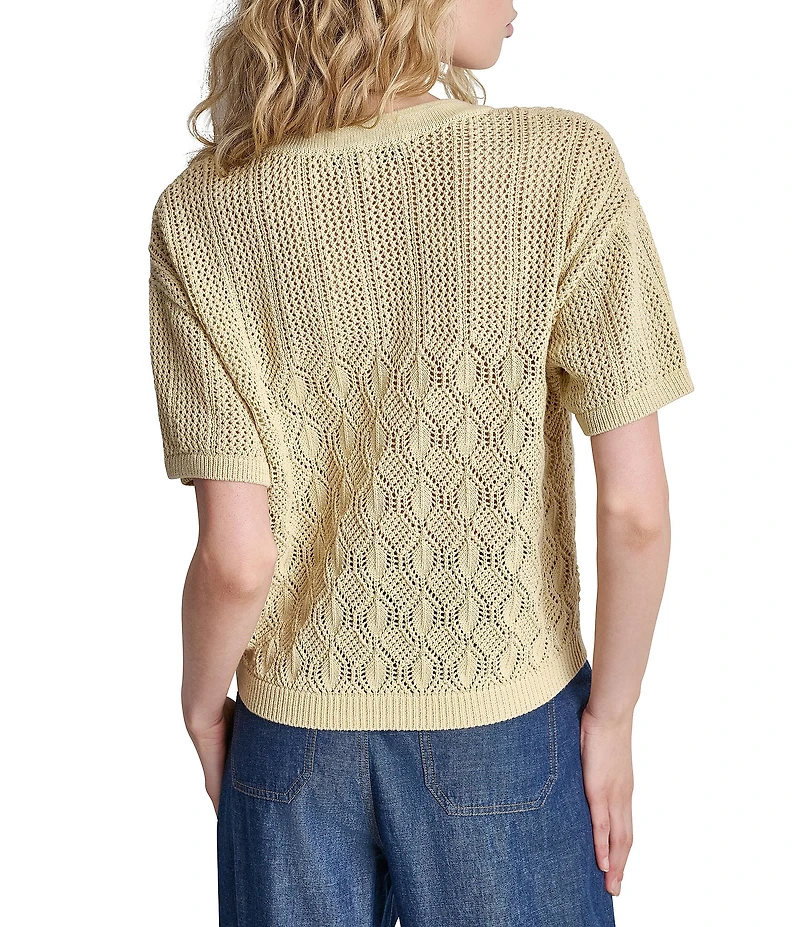 DKNY by Donna Karan Lace Up Front Crew Neck Short Sleeve Top