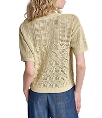 DKNY by Donna Karan Lace Up Front Crew Neck Short Sleeve Top