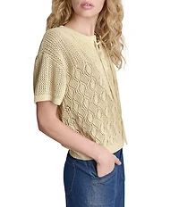 DKNY by Donna Karan Lace Up Front Crew Neck Short Sleeve Top