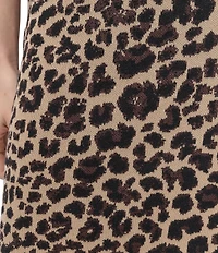 DKNY by Donna Karan Leopard Print Sweater Knit Crew Neck Short Sleeve Sheath Dress