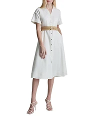 DKNY By Donna Karan Linen Button Down Midi Shirtdress