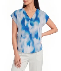 DKNY by Donna Karan Linen Printed V-Neck Sleeveless Blouse