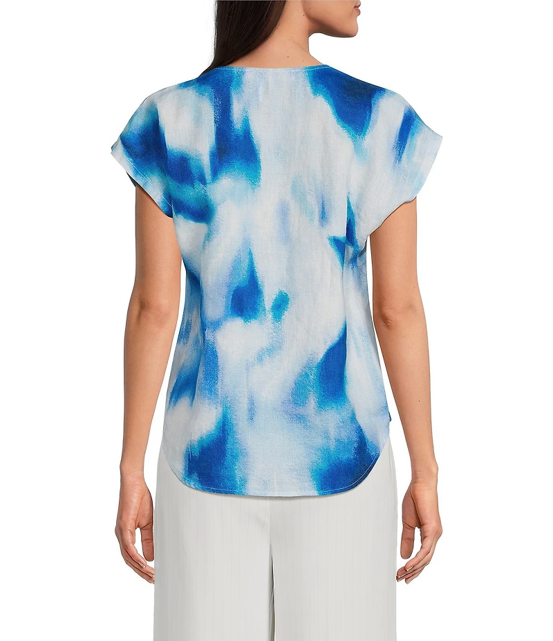DKNY by Donna Karan Linen Printed V-Neck Sleeveless Blouse