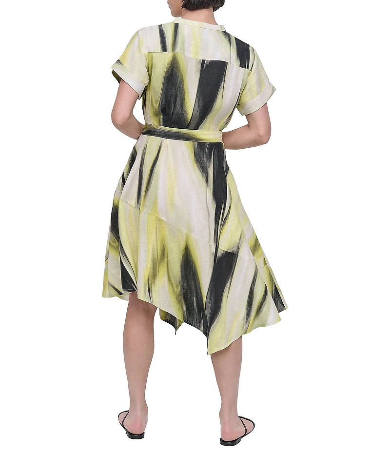 DKNY by Donna Karan Linen Short Sleeve Tie Waist Dress