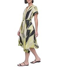 DKNY by Donna Karan Linen Short Sleeve Tie Waist Dress
