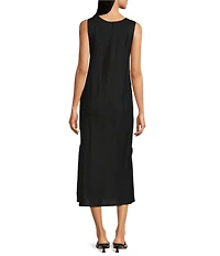 DKNY by Donna Karan Linen Studded V-Neck Sleeveless Midi Dress