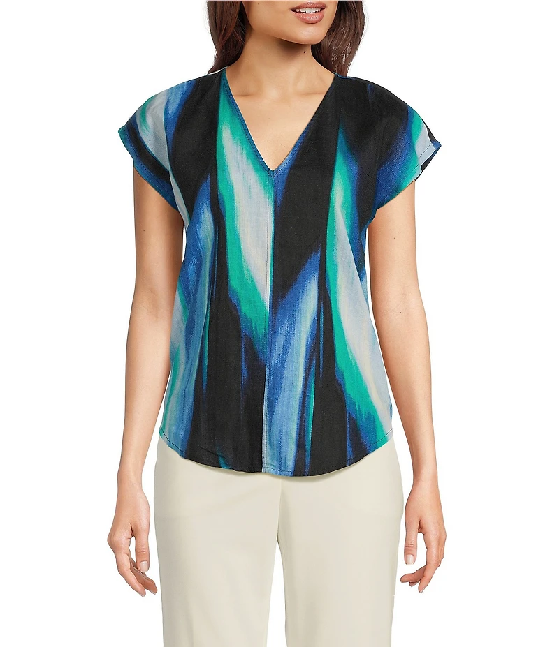 DKNY by Donna Karan Linen V-Neck Cap Sleeve Top