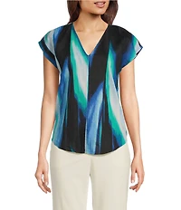 DKNY by Donna Karan Linen V-Neck Cap Sleeve Top