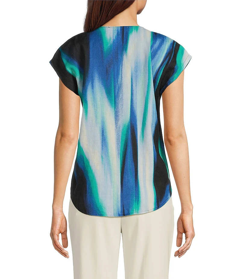 DKNY by Donna Karan Linen V-Neck Cap Sleeve Top