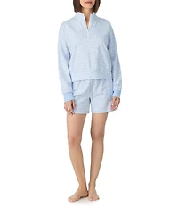 DKNY By Donna Karan Logo Print Long Sleeve Half Zip Shorty Lounge Set