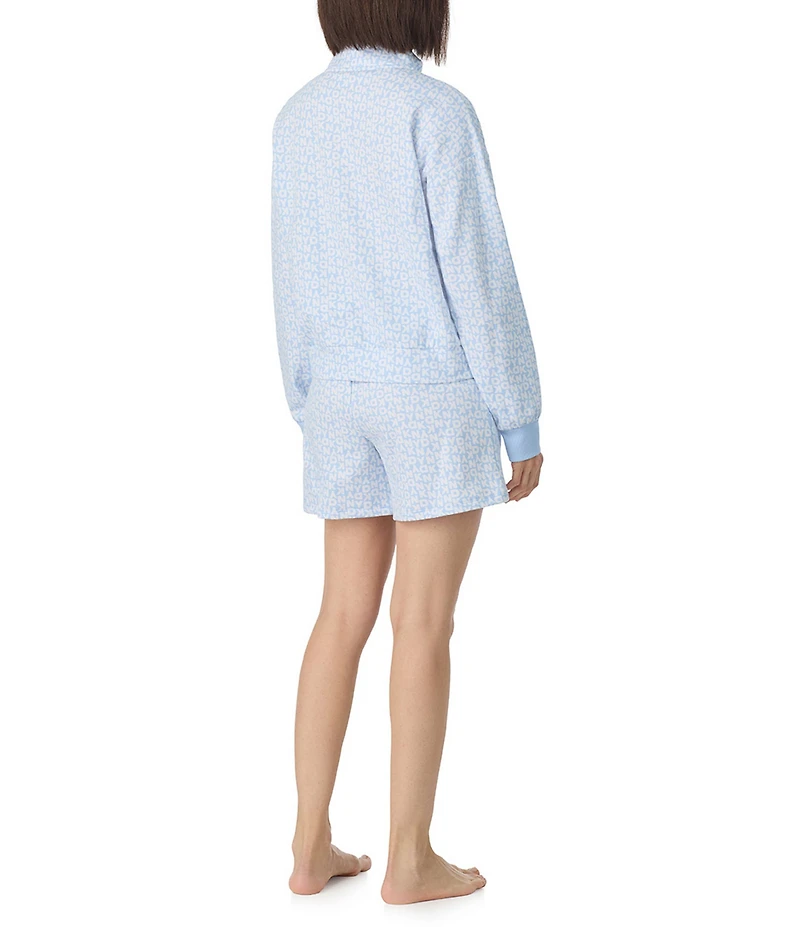 DKNY By Donna Karan Logo Print Long Sleeve Half Zip Shorty Lounge Set
