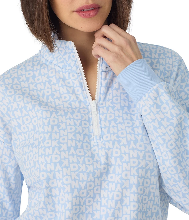 DKNY By Donna Karan Logo Print Long Sleeve Half Zip Shorty Lounge Set