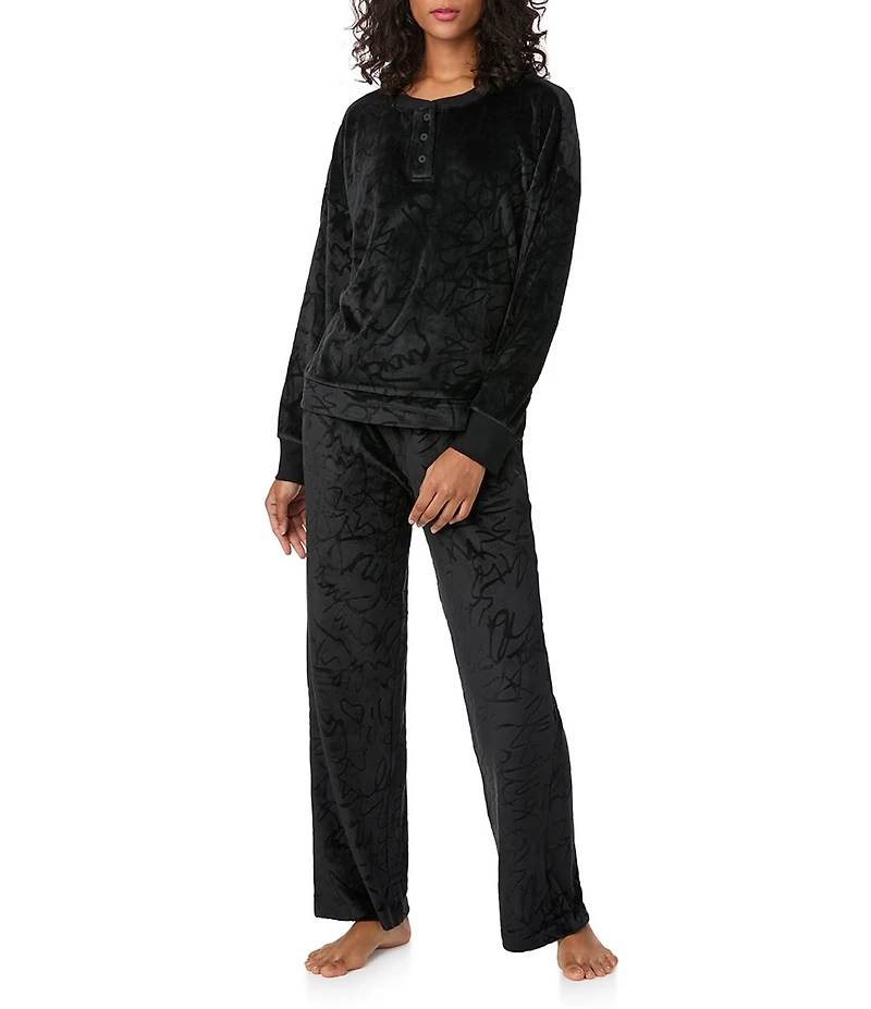 DKNY by Donna Karan Logo Print Long Sleeve Knit Long Pajama Set
