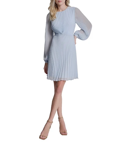 DKNY by Donna Karan Long Sleeve Jewel Neck Pleated Knee Length Dress