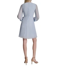 DKNY by Donna Karan Long Sleeve Jewel Neck Pleated Knee Length Dress
