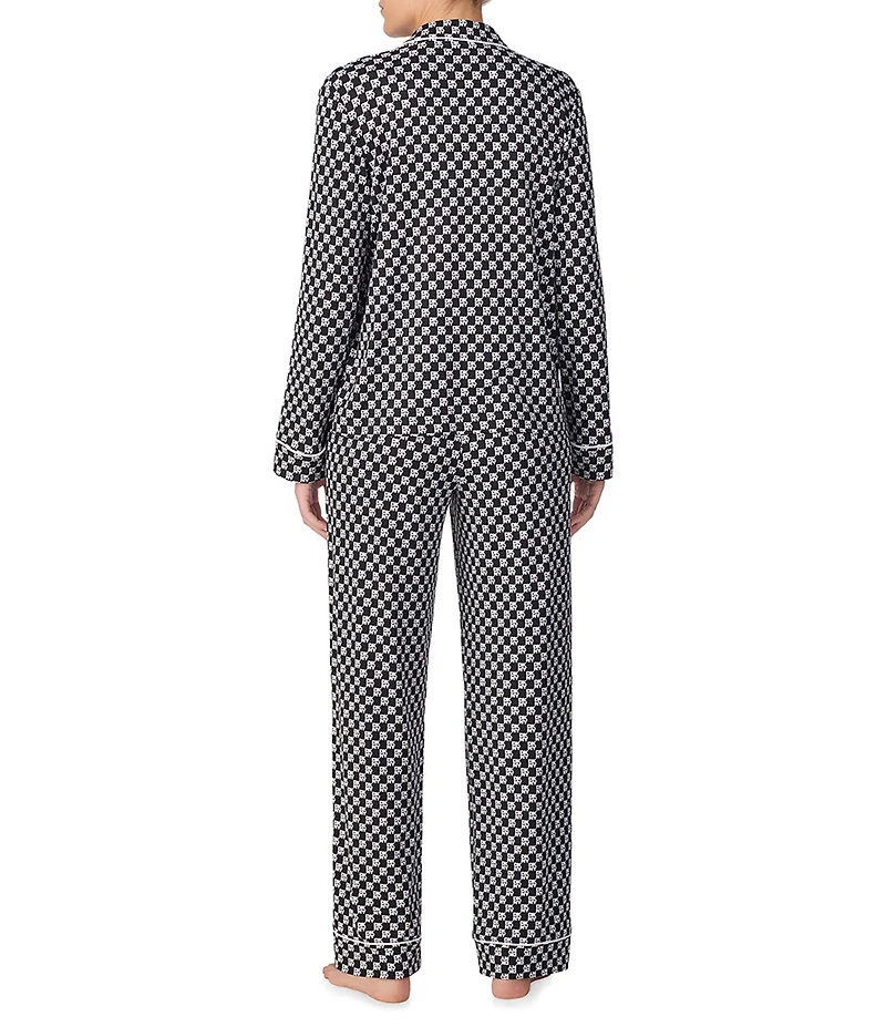 DKNY by Donna Karan Long Sleeve Notch Collar Jersey Knit Check Print Long Pajama Set