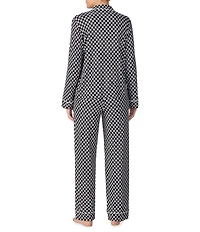 DKNY by Donna Karan Long Sleeve Notch Collar Jersey Knit Check Print Long Pajama Set
