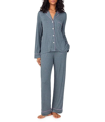 DKNY by Donna Karan Long Sleeve Notch Collar Jersey Knit Geo Print Long Pajama Set