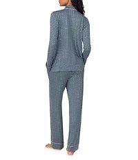 DKNY by Donna Karan Long Sleeve Notch Collar Jersey Knit Geo Print Long Pajama Set