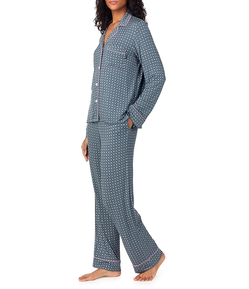 DKNY by Donna Karan Long Sleeve Notch Collar Jersey Knit Geo Print Long Pajama Set