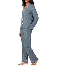 DKNY by Donna Karan Long Sleeve Notch Collar Jersey Knit Geo Print Long Pajama Set