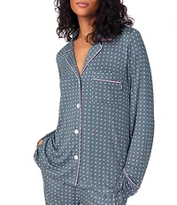 DKNY by Donna Karan Long Sleeve Notch Collar Jersey Knit Geo Print Long Pajama Set