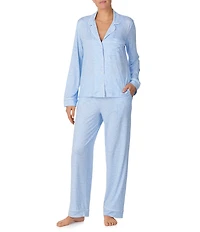 DKNY by Donna Karan Long Sleeve Notch Collar Jersey Knit Geo Print Long Pajama Set