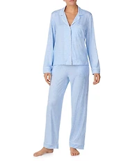 DKNY by Donna Karan Long Sleeve Notch Collar Jersey Knit Geo Print Long Pajama Set