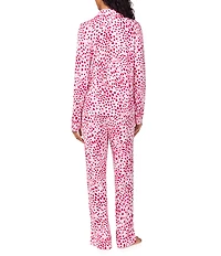 DKNY by Donna Karan Long Sleeve Notch Collar Jersey Knit Heart Print Long Pajama Set