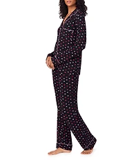 DKNY by Donna Karan Long Sleeve Notch Collar Jersey Knit Lip Print Long Pajama Set