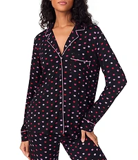 DKNY by Donna Karan Long Sleeve Notch Collar Jersey Knit Lip Print Long Pajama Set