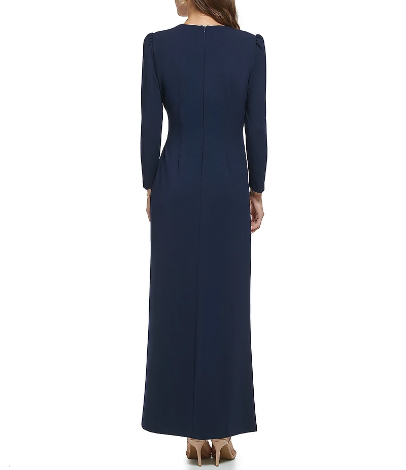 DKNY By Donna Karan Long Sleeve Surplice Neck Scuba Crepe Long Dress