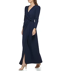 DKNY By Donna Karan Long Sleeve Surplice Neck Scuba Crepe Long Dress