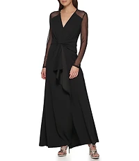 DKNY By Donna Karan Long Sleeve V Neck Mesh Long Dress