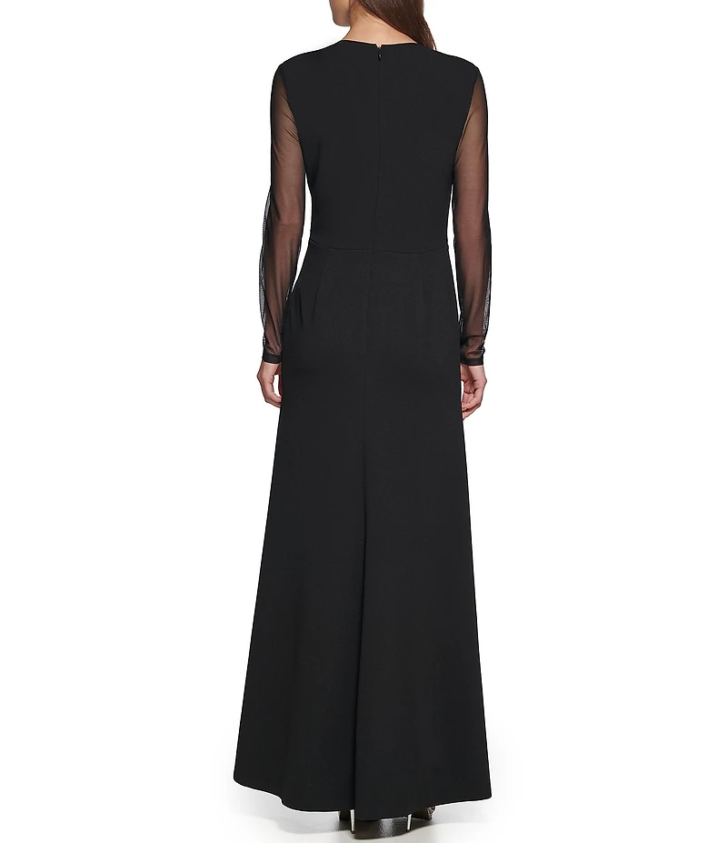 DKNY By Donna Karan Long Sleeve V Neck Mesh Long Dress