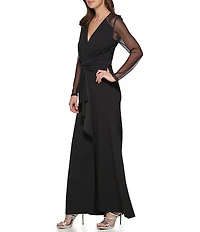 DKNY By Donna Karan Long Sleeve V Neck Mesh Long Dress