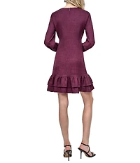 DKNY by Donna Karan Melange Washer Long Bubble Sleeve Ruffle Hem Dress