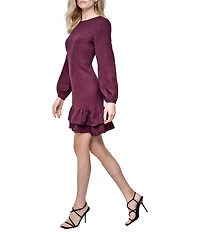 DKNY by Donna Karan Melange Washer Long Bubble Sleeve Ruffle Hem Dress